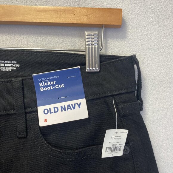 NWT Old Navy Extra High Rise Kicker Boot Cut Jeans Womens 8 Button Fly Black - Picture 8 of 12